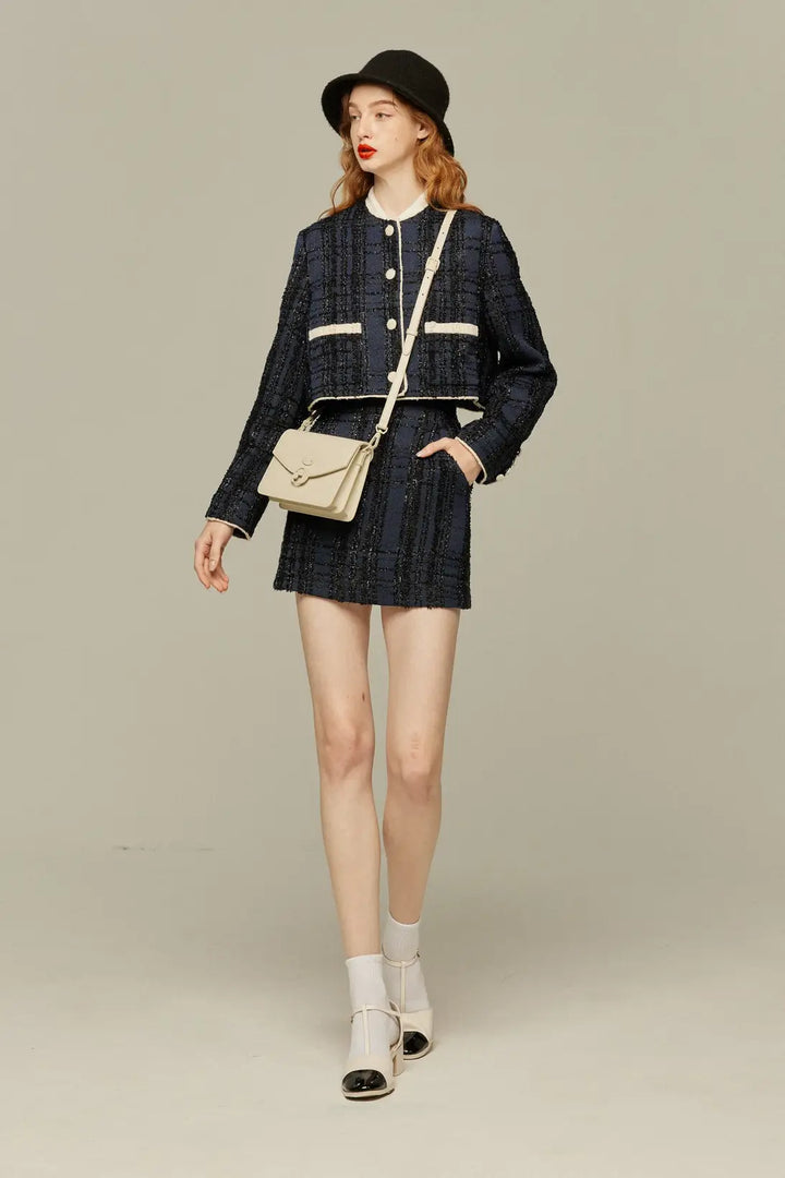 《予約したのはファーストクラス》ハイウエストショートラメスカート-Navy