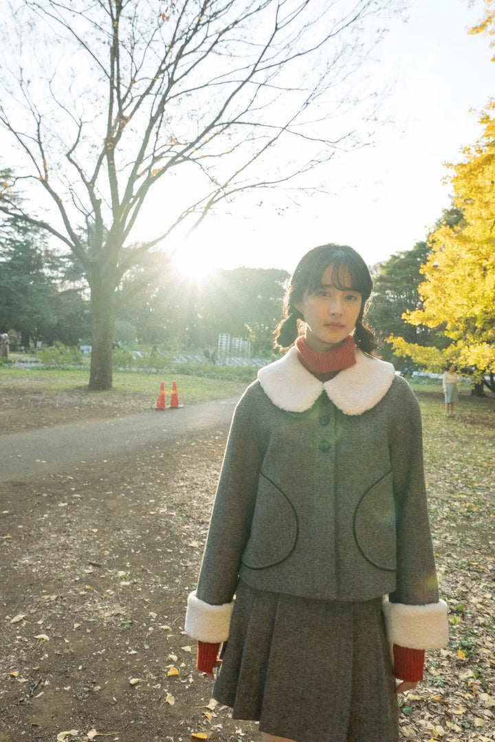 袋いっぱい松ぼっくりを拾った》2wayウールブレンドジャケット-Gray