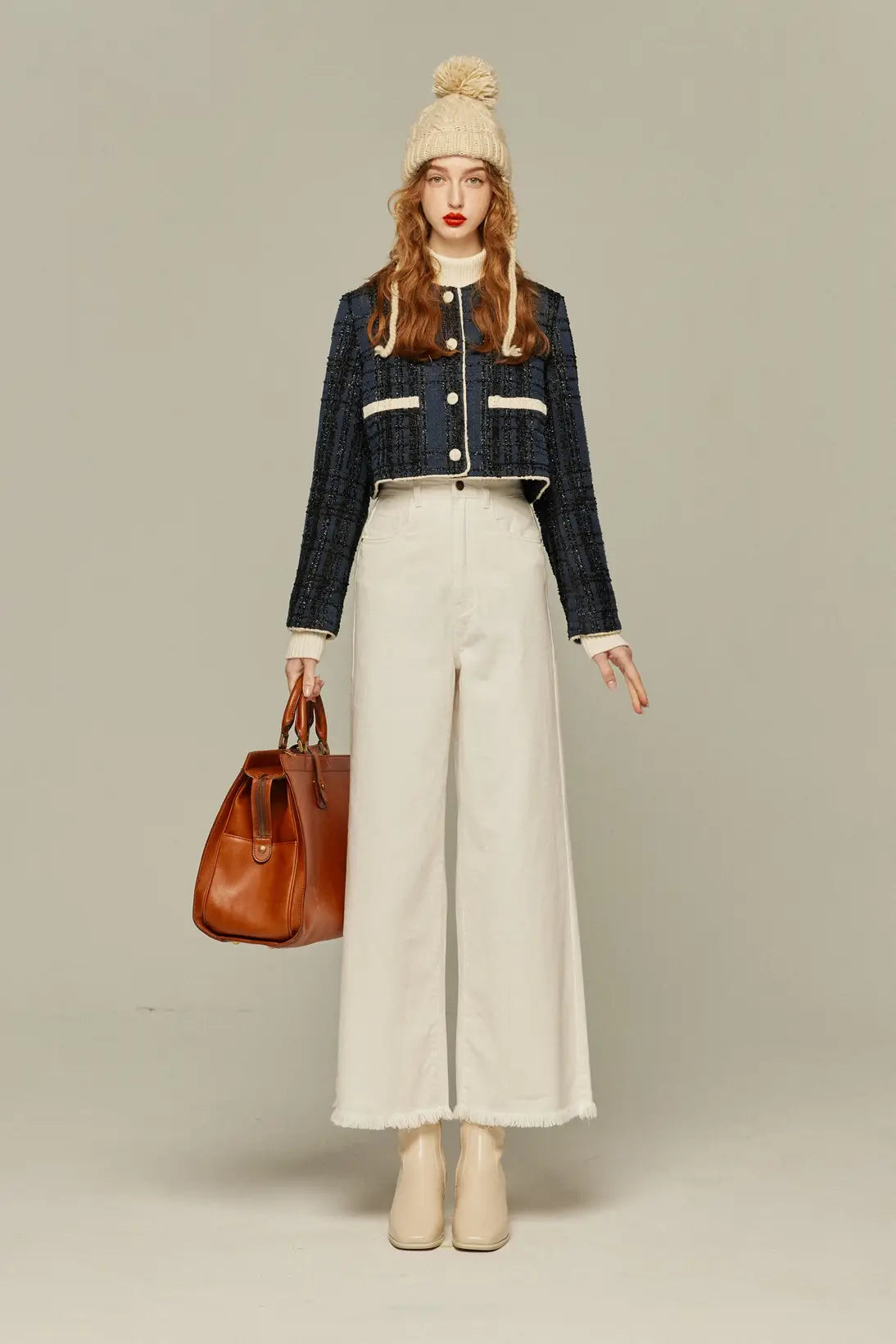 《I booked first class》Crop lame jacket-Navy