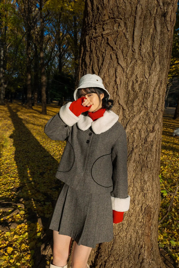《袋いっぱい松ぼっくりを拾った》2wayウールブレンドジャケット-Gray