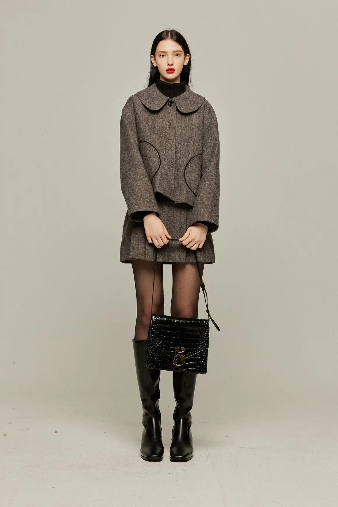 《I picked up a bag full of pine cones》 2way wool blend jacket - Gray