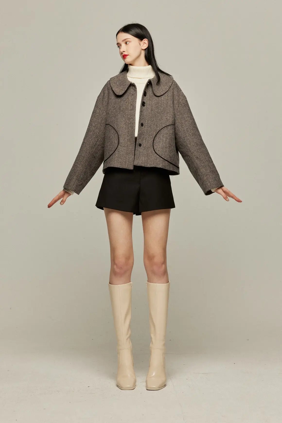 《I picked up a bag full of pine cones》 2way wool blend jacket - Gray