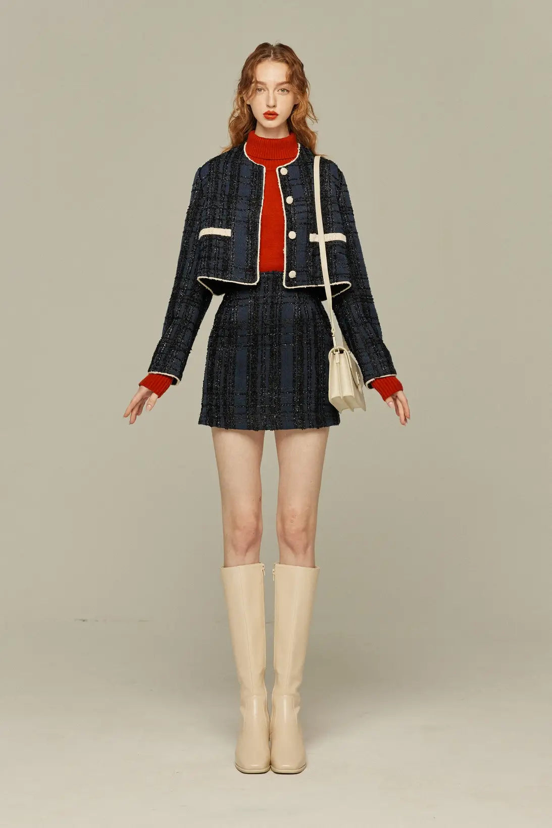 《I booked first class》Crop lame jacket-Navy