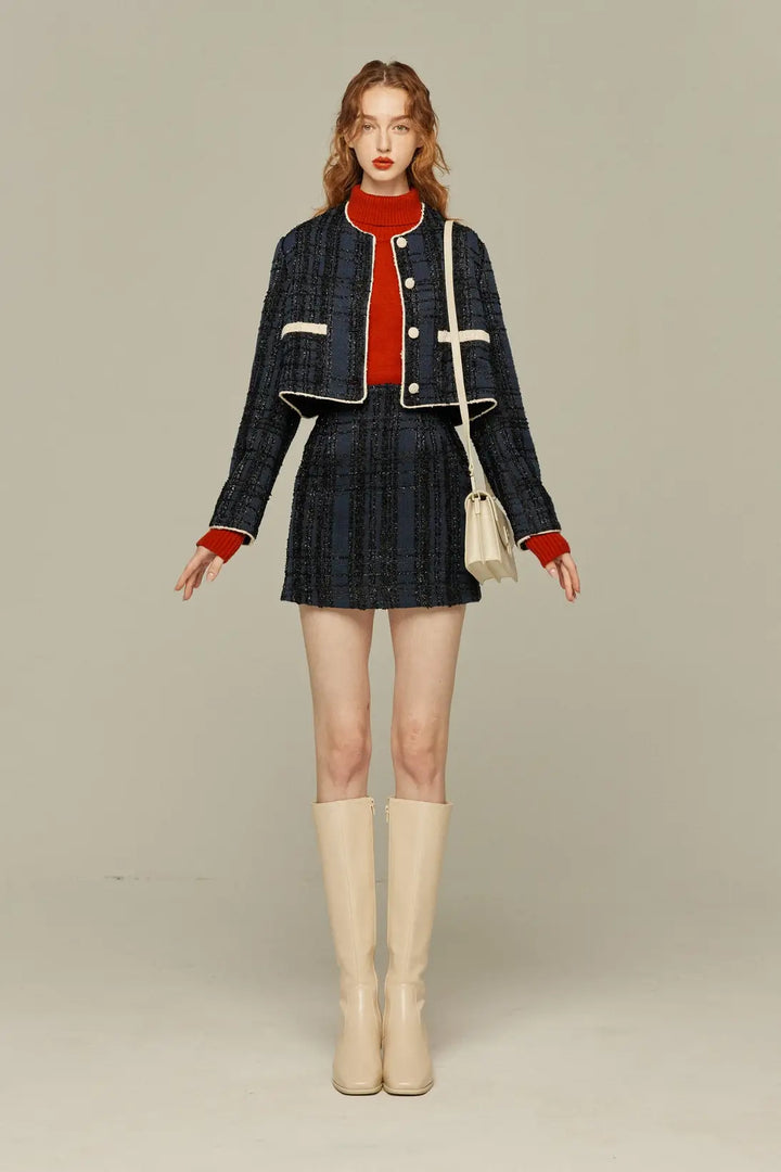 《予約したのはファーストクラス》ハイウエストショートラメスカート-Navy