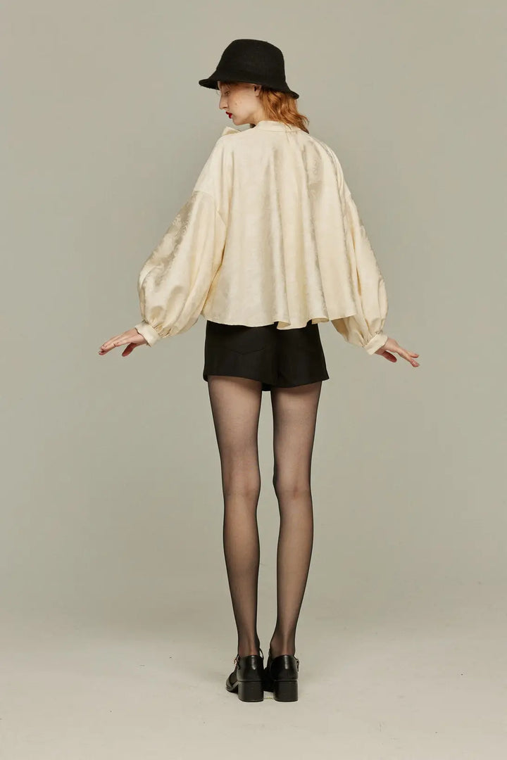 スーベニアショップに寄ろう》バルーンスリーブリボントップス-Ivory