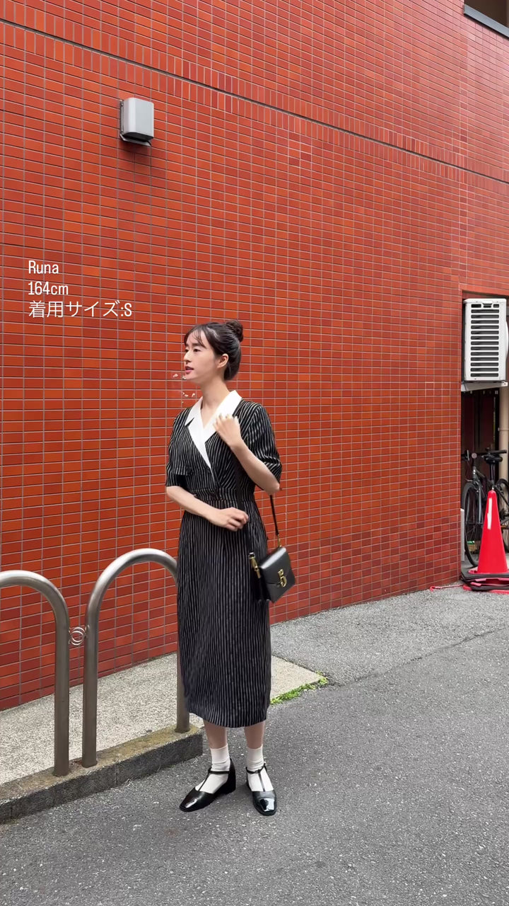 《ジェシカの陰謀》ダブルブレストストライプパターンドレス-White Stripe
