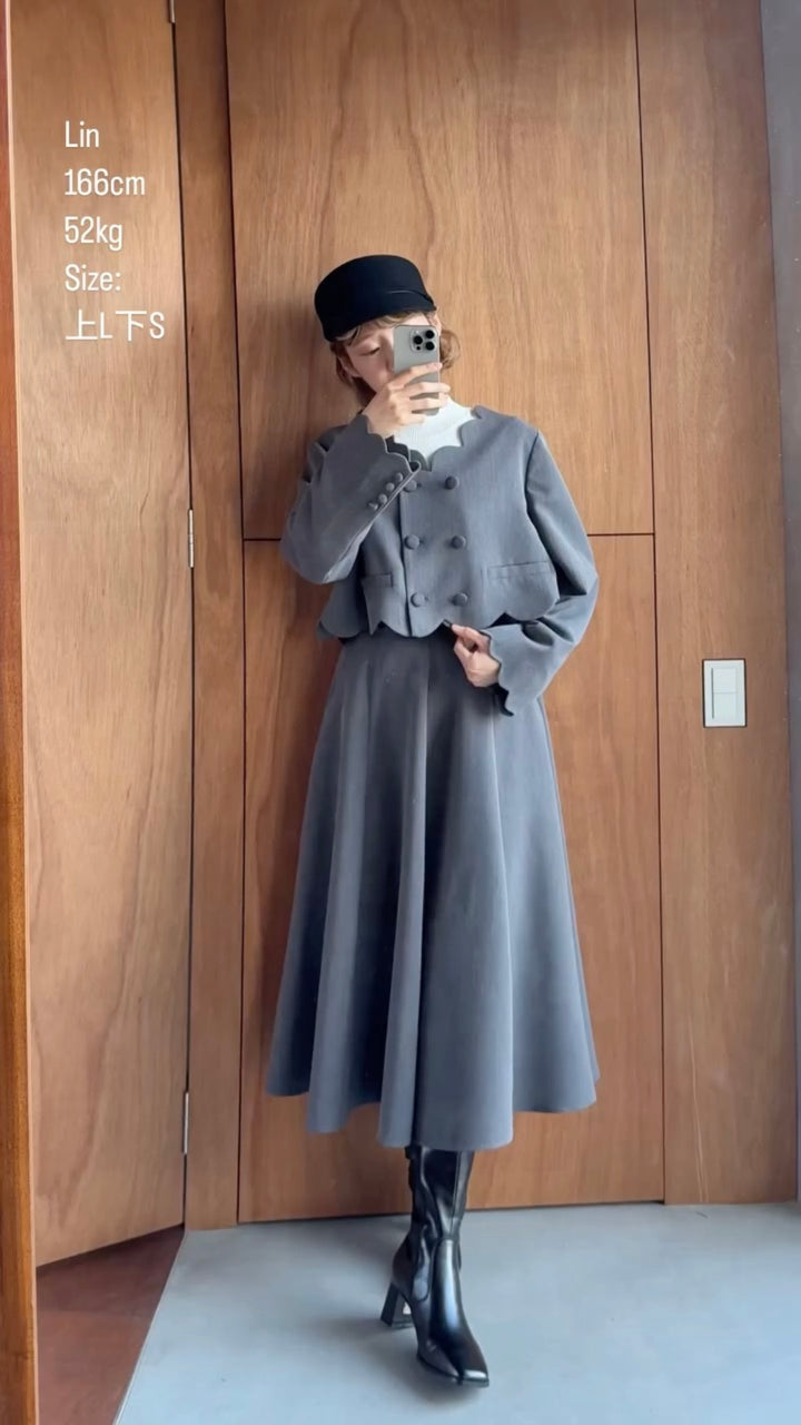 [Antique Auction] High Waist Flare Skirt-Gray