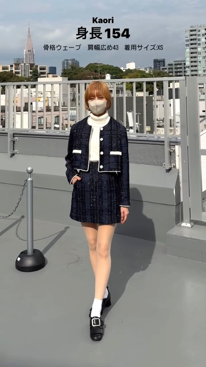 《予約したのはファーストクラス》ハイウエストショートラメスカート-Navy