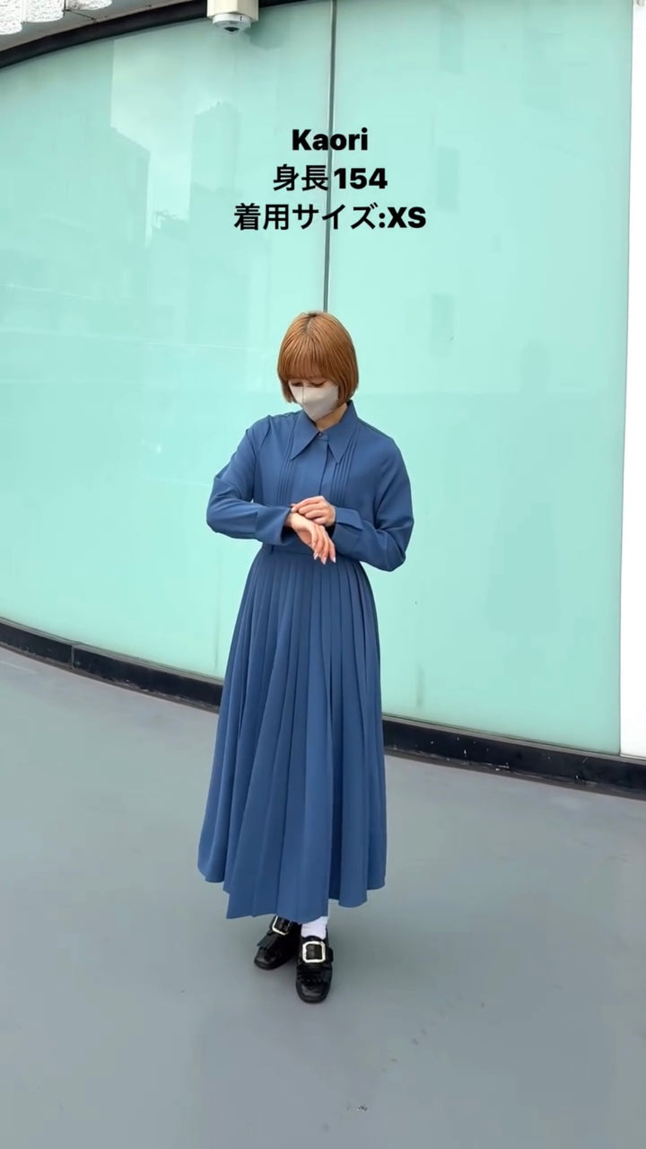 《フランス語は話せますか？》ピンタックブラウス-Gray Blue