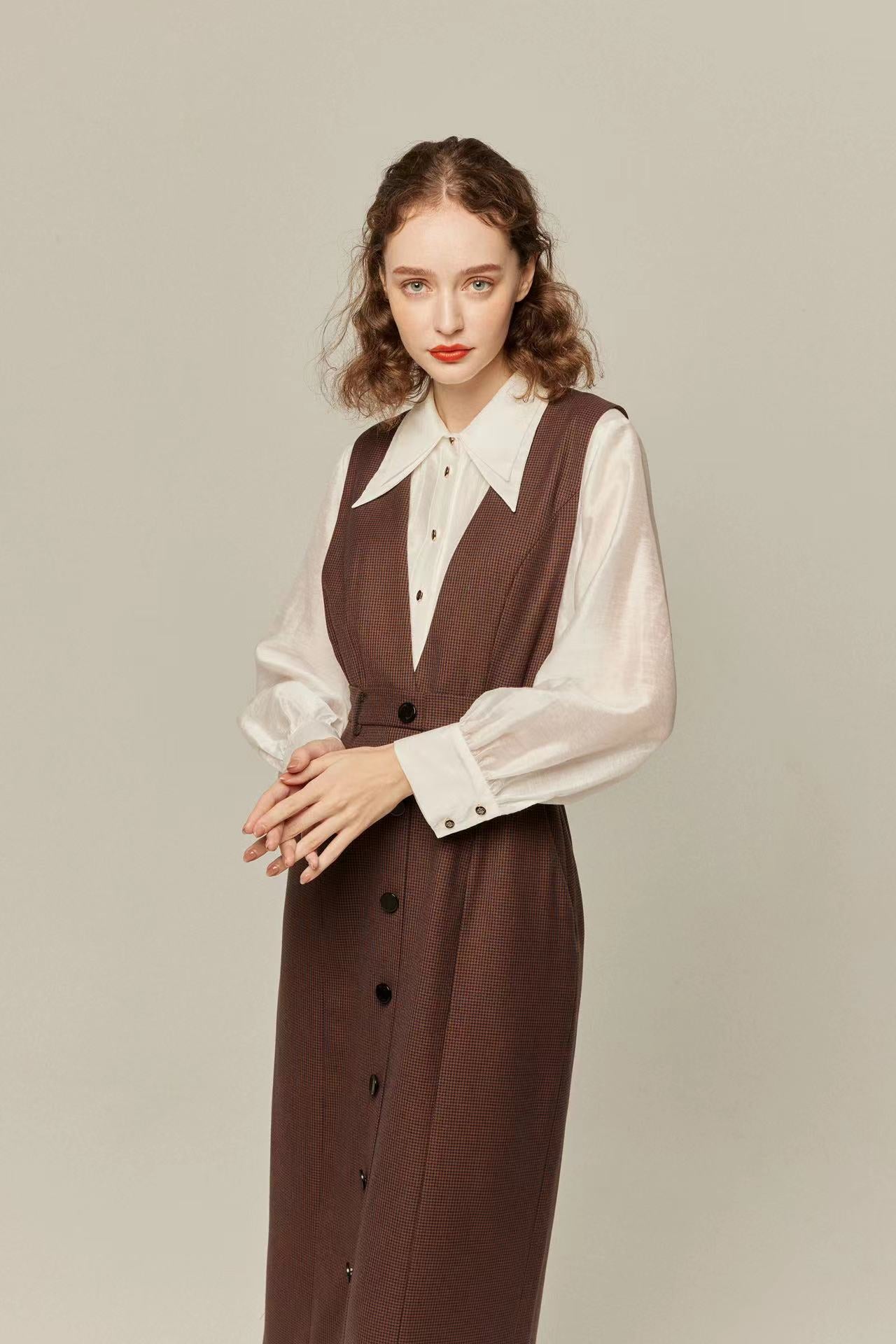 《少し浮腫んだ足》2wayサロペットワンピース-Brown