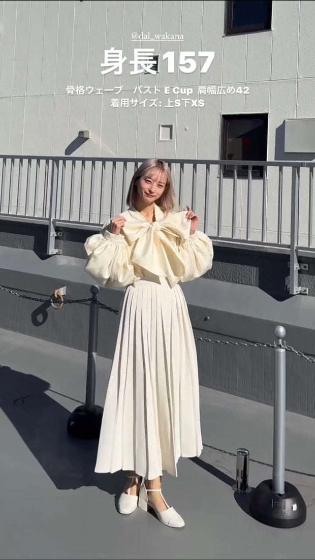 tnewties スーベニアショップに寄ろう　Mサイズ スーベニアショップに寄ろう》バルーンスリーブリボントップス-Ivory
