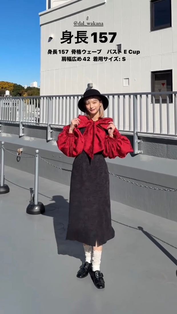 スーベニアショップに寄ろう》バルーンスリーブリボントップス-Red