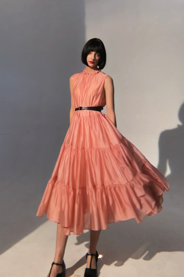 《酔っ払ったオードリー》ティアードギャザーワンピース-Pink