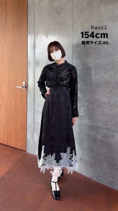 《茶葉でも占えます》チャイナバックルベルベットトップス-Black