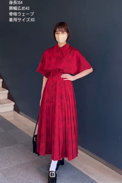 《ステージに花束を投げて》シノワズリジャガードブラウス-Red