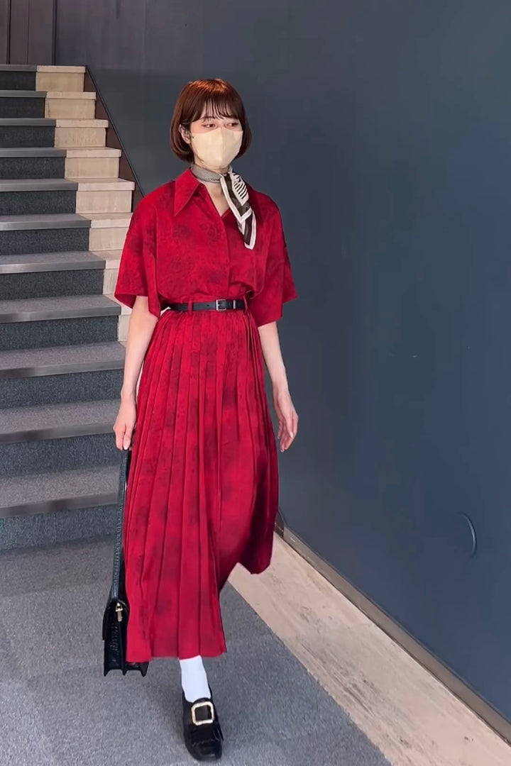 《ステージに花束を投げて》シノワズリジャガードブラウス-Red