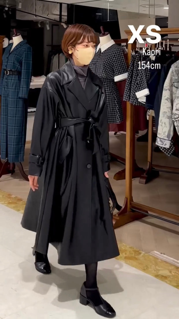 黒幕の登場》ダブルブレストフェイクレザーコート-Black – Tnewties