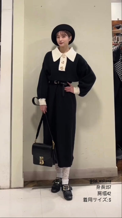 《紙ナプキンに番号をメモ書きして》バルーンスリーブニットトップ-Black