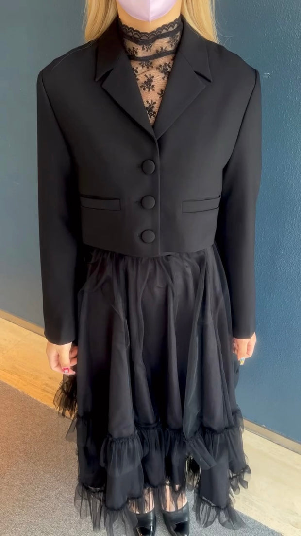 Tnewties 枕の下に隠したラッキーチャーム Black /Nomal /S 枕の下に隠したラッキーチャーム》クロップドジャケット-Black – Tnewties