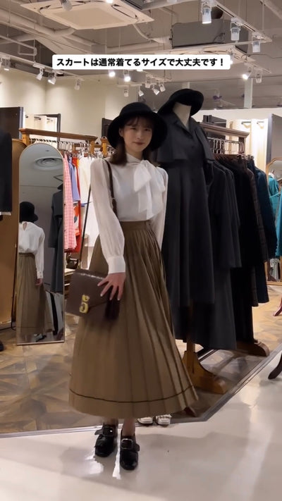 《うちで晩御飯食べていきなよ》ハイウエストプリーツスカート-Brown