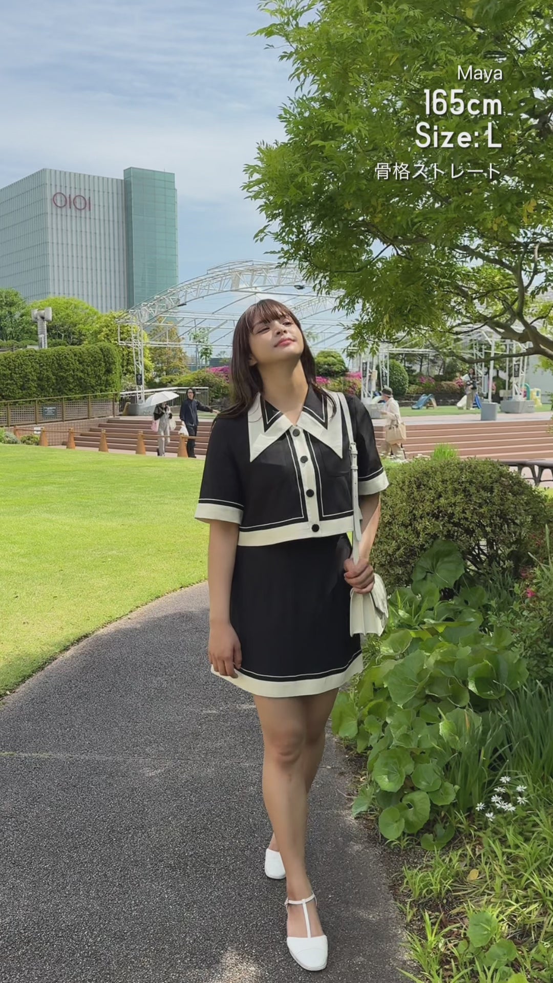 《窓のサイズを測ってみて》ラインステッチハイウエススカート-Black