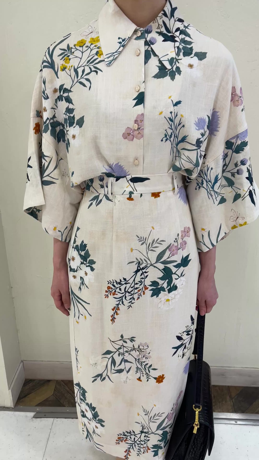 [Goldfish scooping 100 yen] High waist pencil skirt-Cream