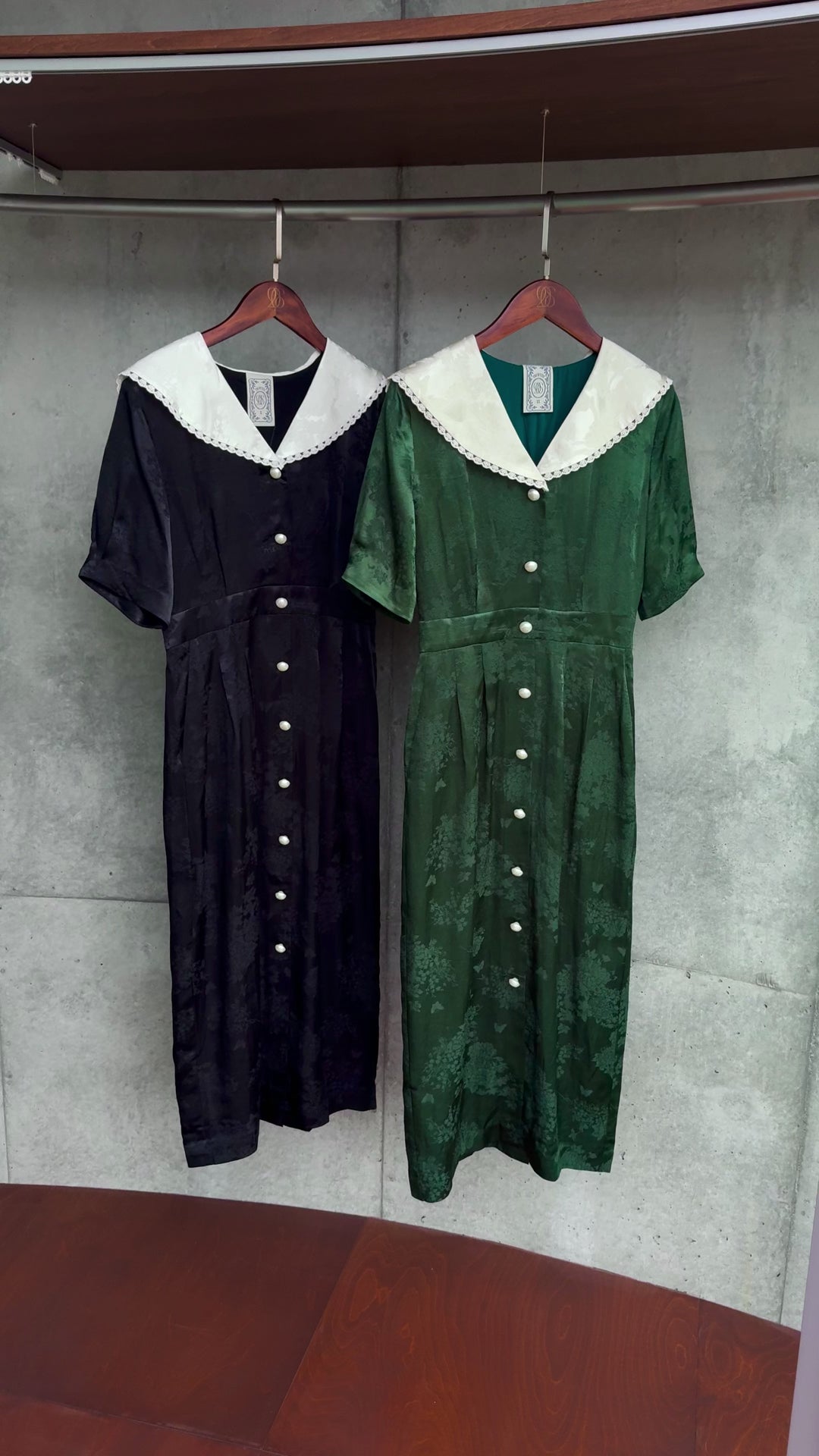 《一籠の包子は何個？》レーストリムジャガードワンピース-Green