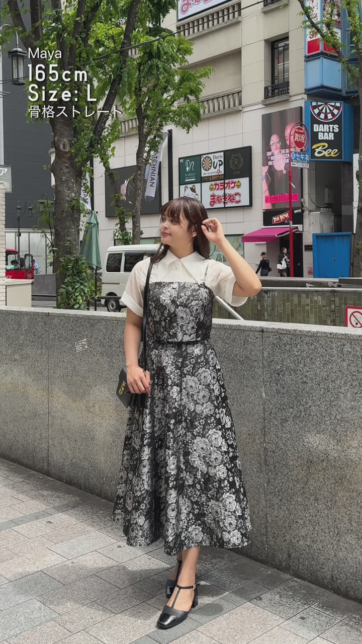 《数日分にしては荷物が多すぎる》バストパッド付きシノワズリクロップドトップス-Black