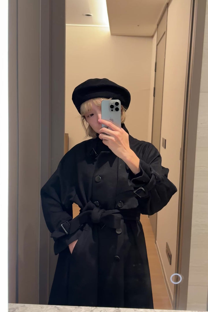 《Very important mission》2-way double-breasted wool coat-Black