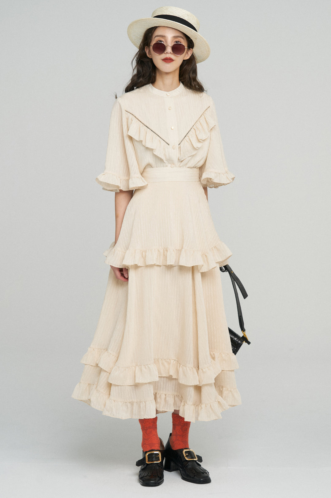 Tnewties 「月の呪文を唱えて」　セットアップ 月の呪文を唱えて》フレアスリーブフリルブラウス-Ivory – Tnewties