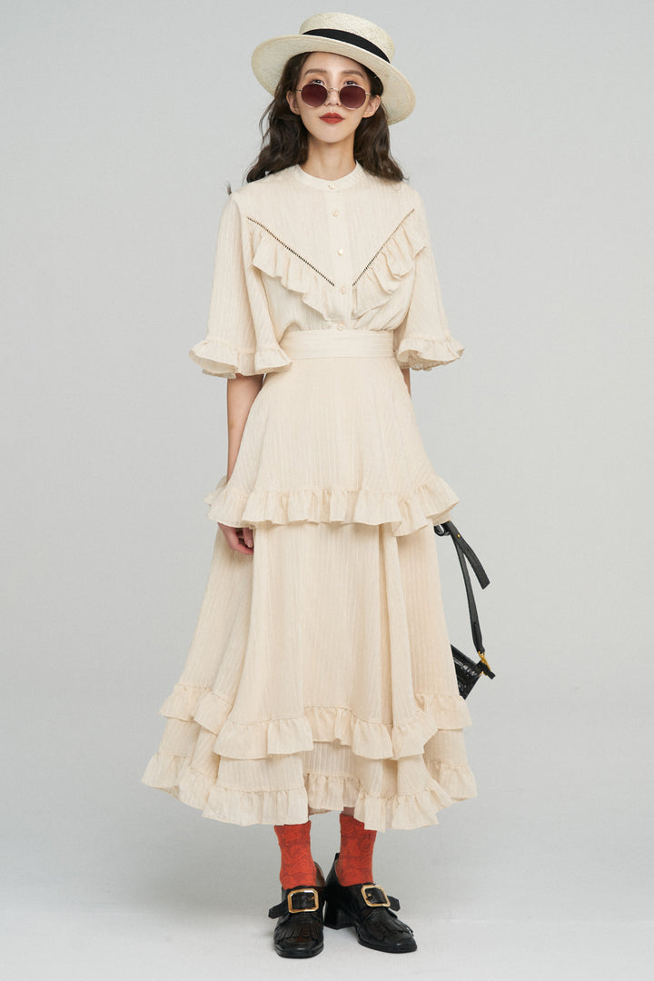 月の呪文を唱えて》フレアスリーブフリルブラウス-Ivory – Tnewties