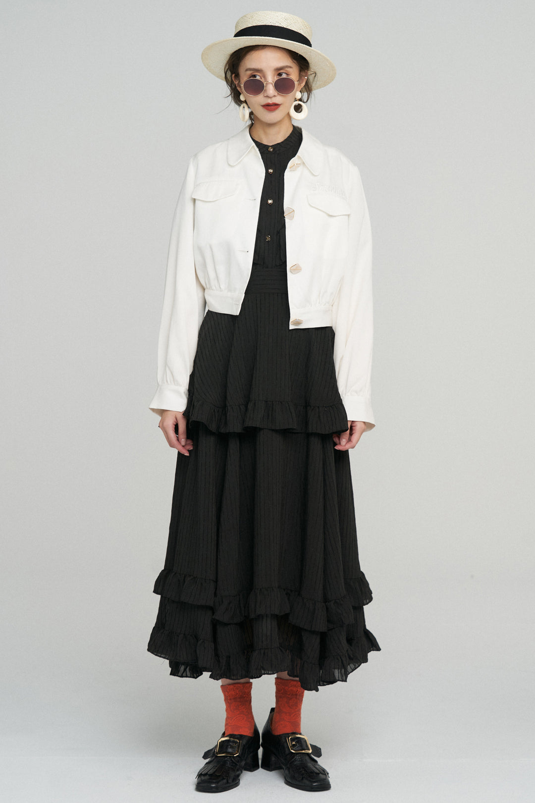 月の呪文を唱えて》フレアスリーブフリルブラウス-Black – Tnewties