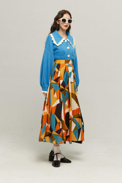 《サラダしか食べたくない》スカラップデザインニットカーディガン-Blue