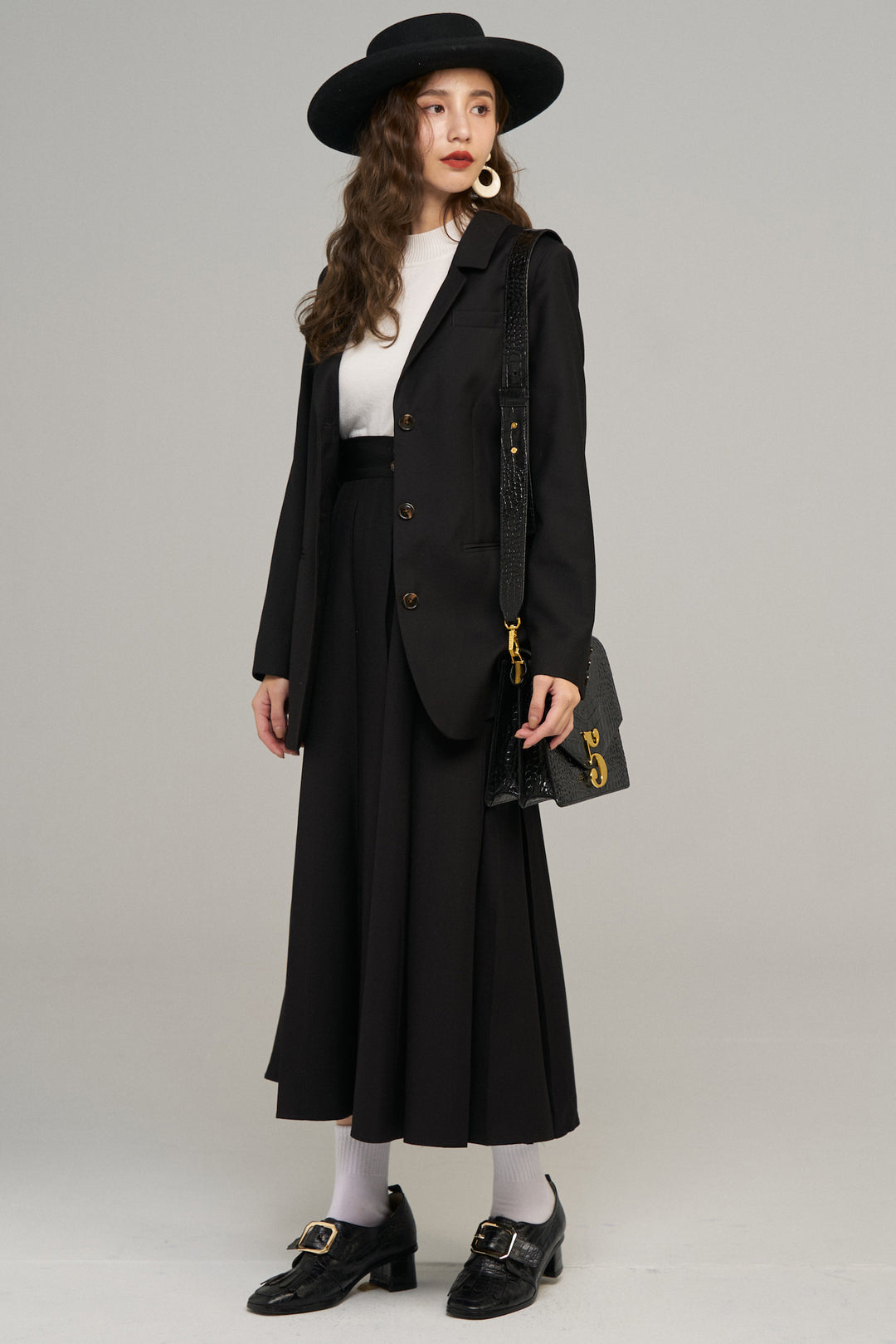 《I have to hang up the phone》High waist box pleat skirt (Copy)