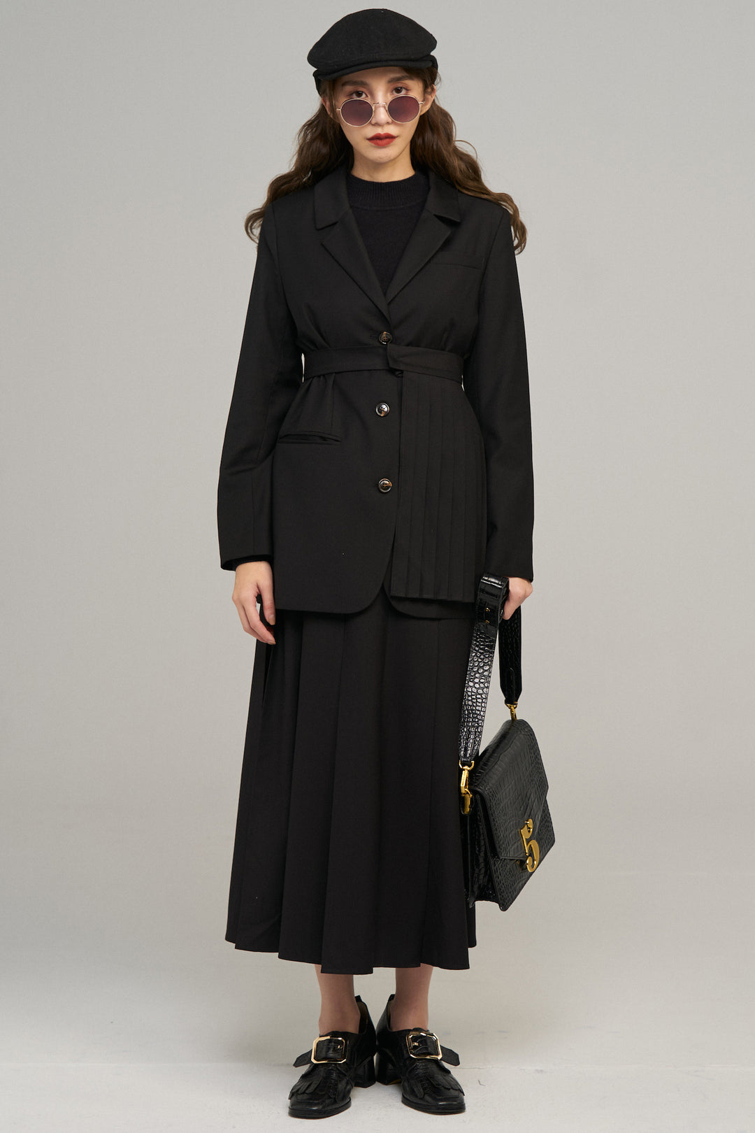 《I have to hang up the phone》High waist box pleat skirt (Copy)