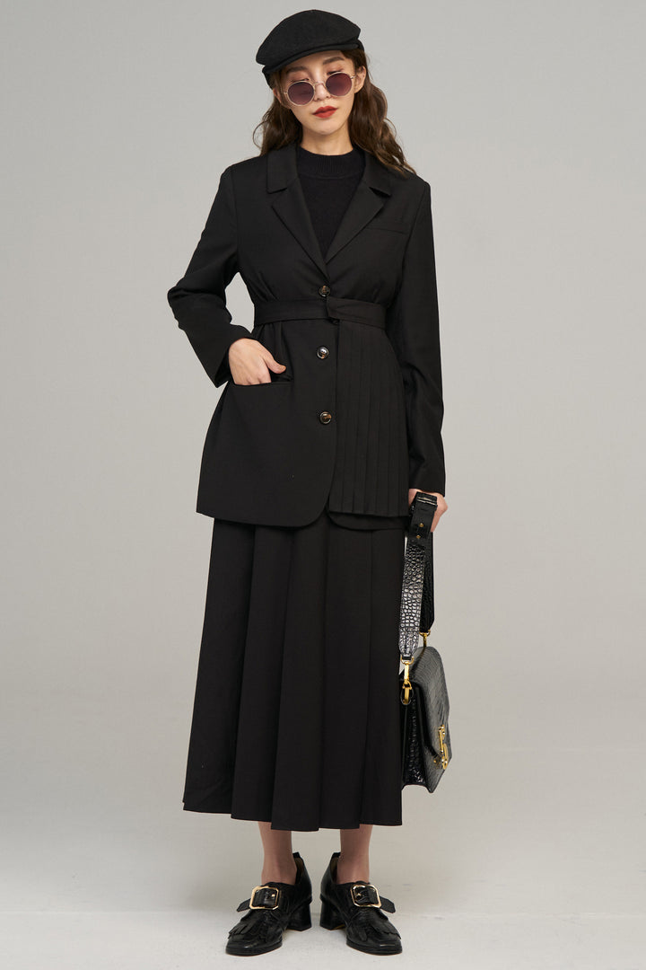 《I have to hang up the phone》High waist box pleat skirt (Copy)
