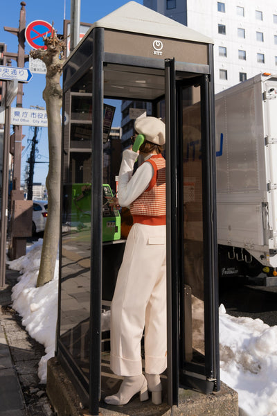 《壊れたフィルム》ハウンドトゥースチェックベスト-Orange red