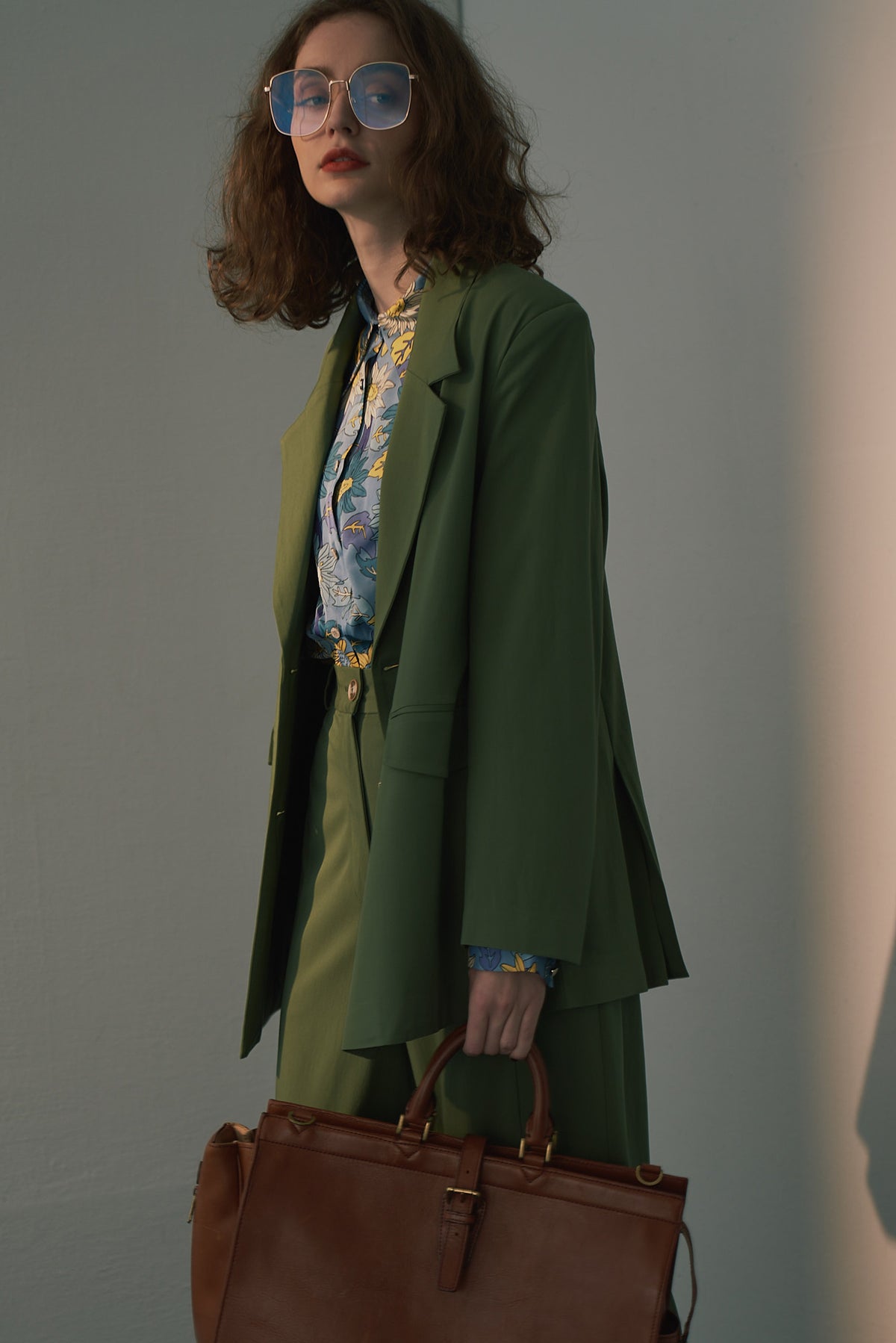 《Draw a map with tree branches》Double button jacket-Light green