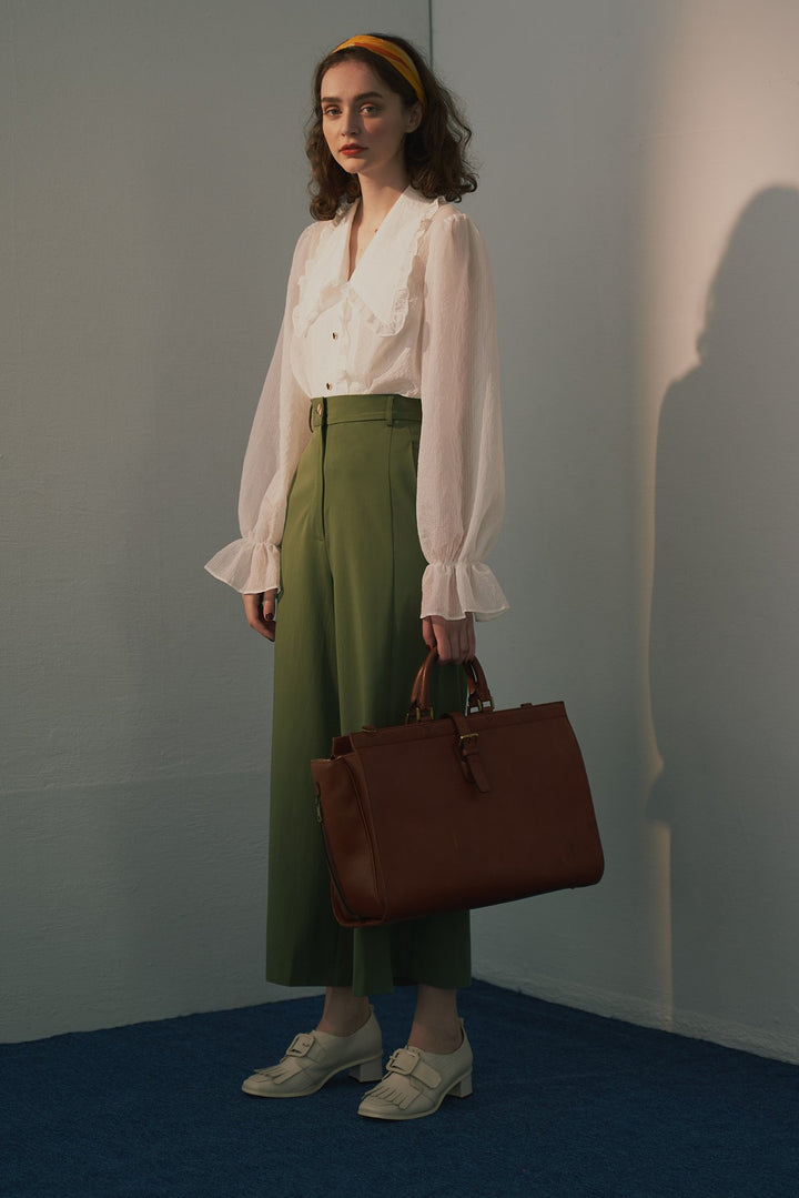 《メリーがまた嫉妬している》シースルーフリルブラウス-Off White