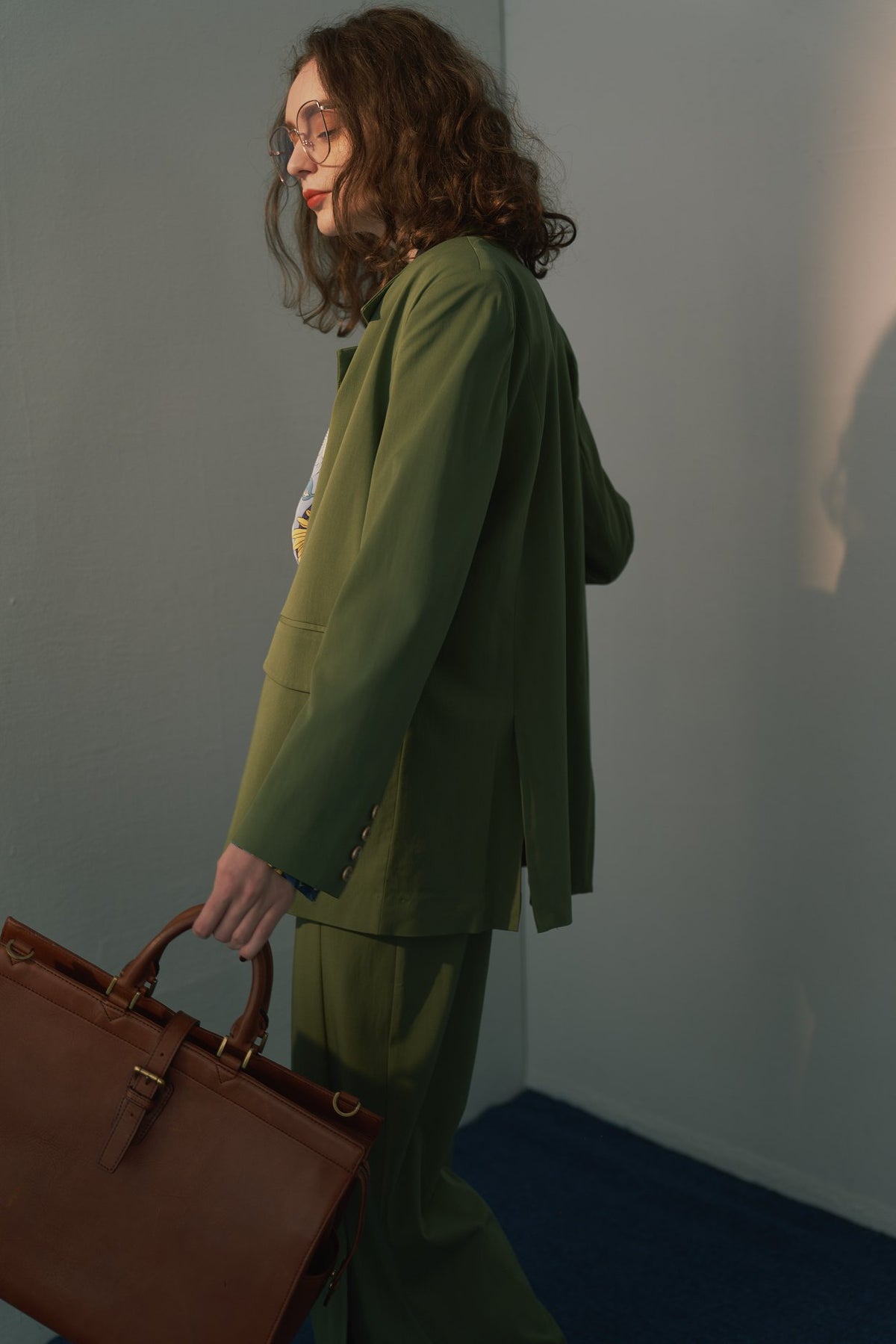 《Draw a map with tree branches》Double button jacket-Light green