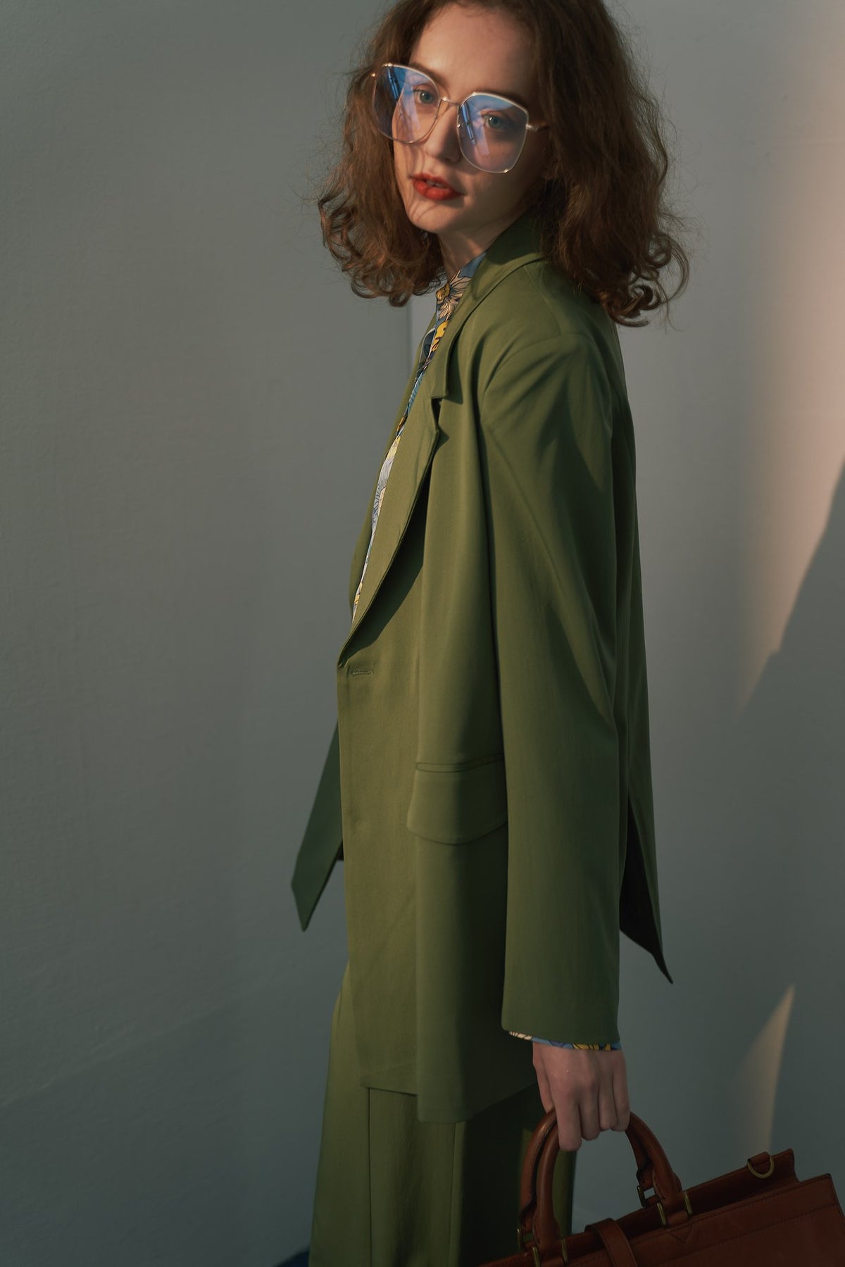 《Draw a map with tree branches》Double button jacket-Light green