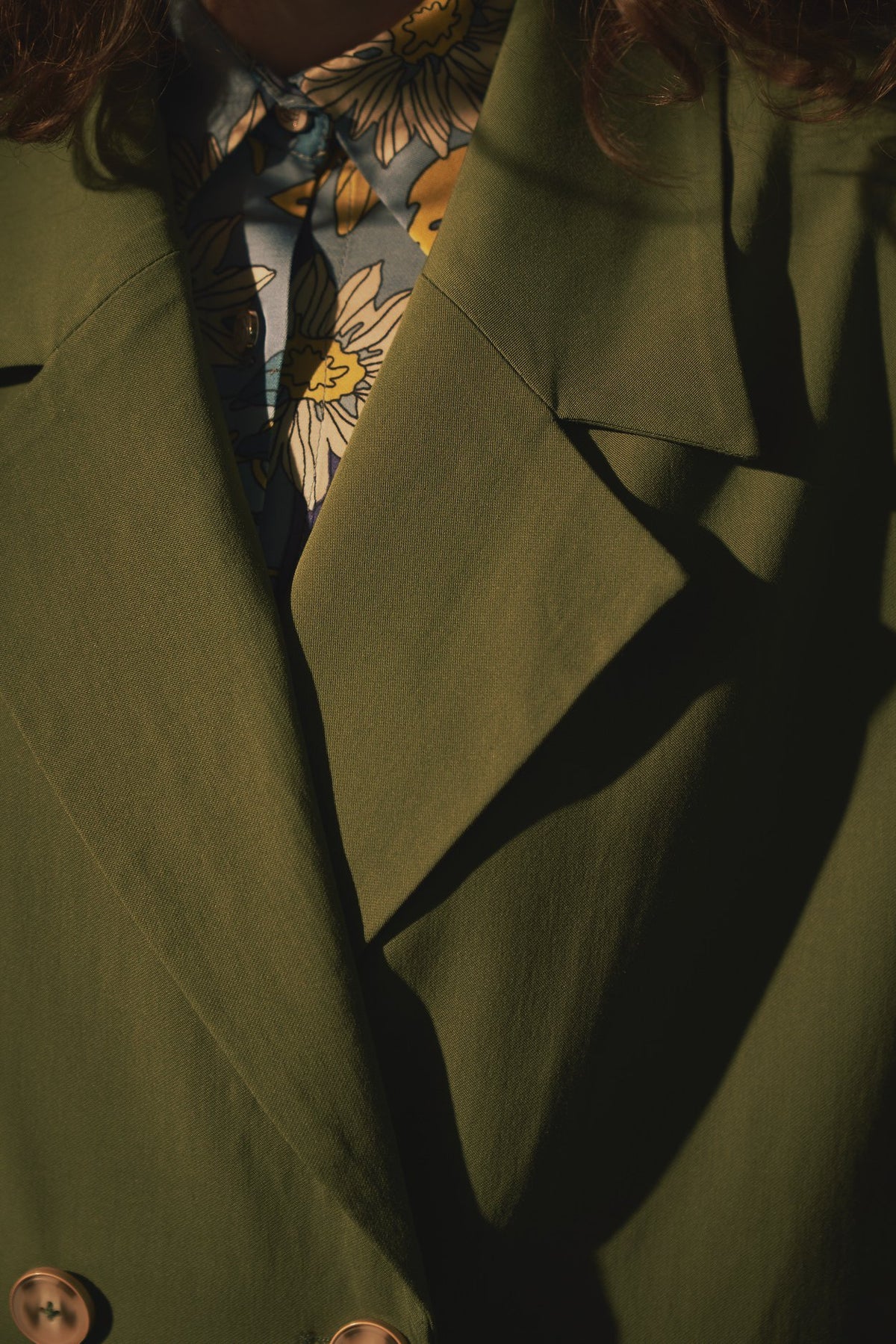 《Draw a map with tree branches》Double button jacket-Light green