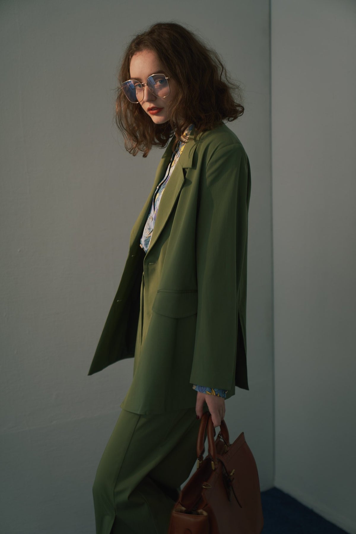 《Draw a map with tree branches》Double button jacket-Light green