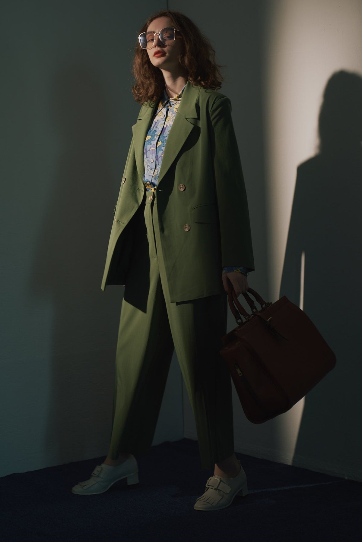 《Draw a map with tree branches》Double button jacket-Light green