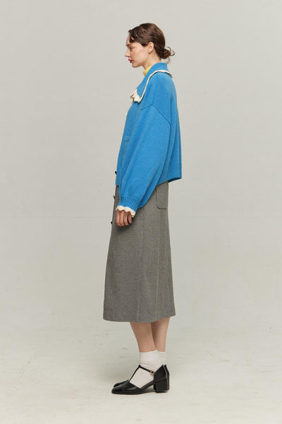 《サラダしか食べたくない》スカラップデザインニットカーディガン-Blue