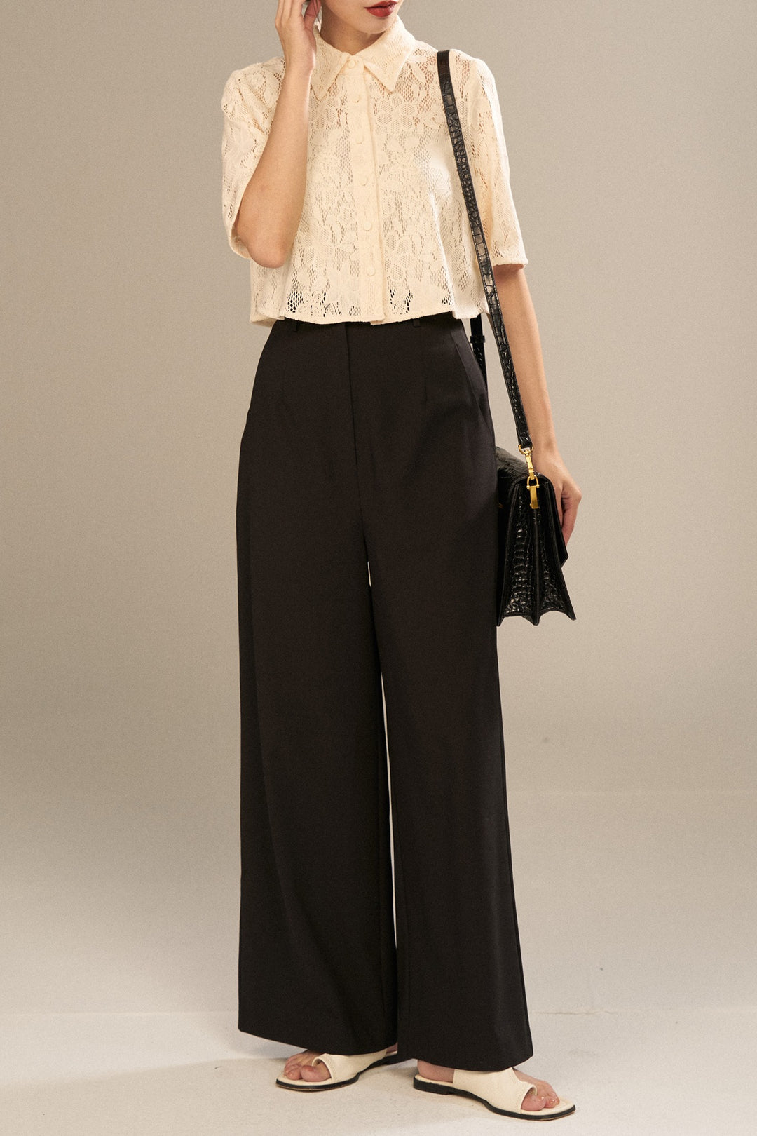 引越してきたばかりの夫婦》ハイウエストワイドパンツ-Black