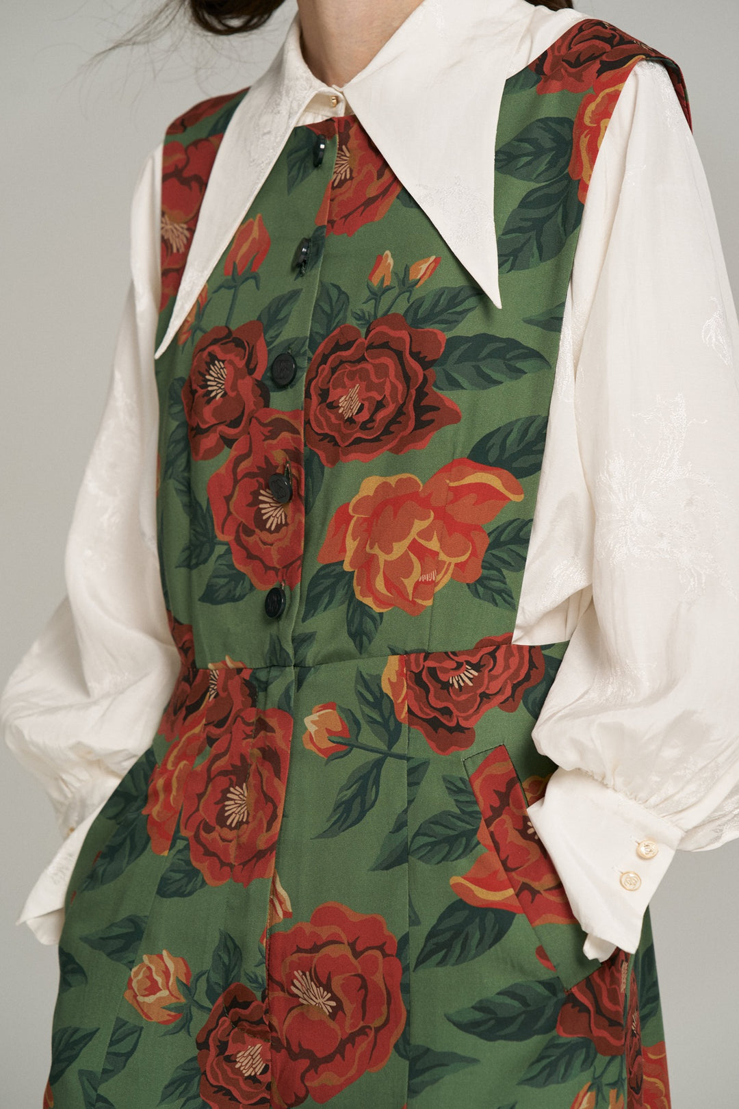 この牧場のオーナー》フローラルパターンオーバーオール-Green