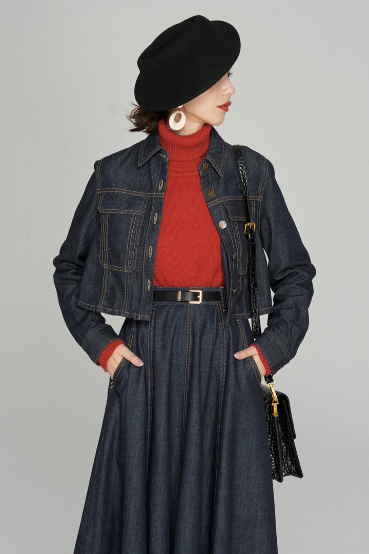 もうひとつのダイアリー》クロップドデニムジャケット-Navy