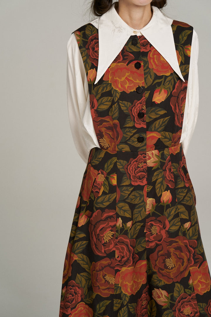 この牧場のオーナー》フローラルパターンオーバーオール-Black