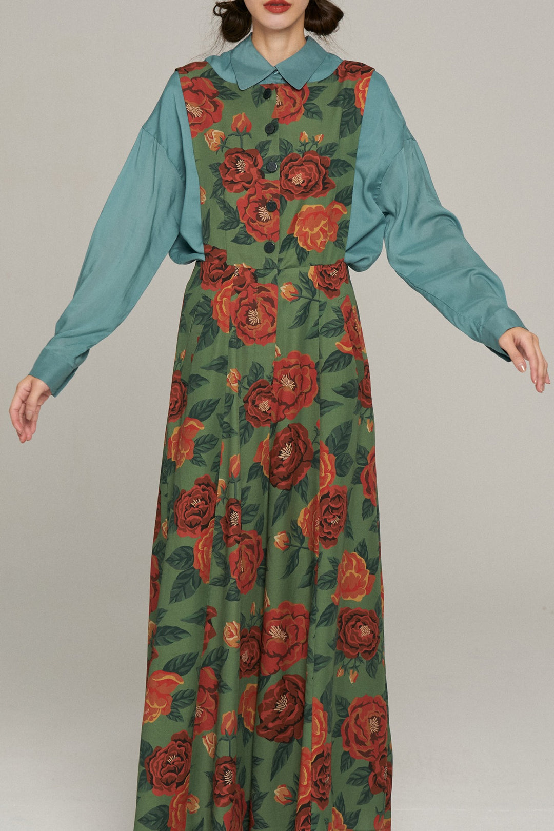 試着のみ TNEWTIES この牧場のオーナー フローラルパターンオーバーオール この牧場のオーナー》フローラルパターンオーバーオール-Green